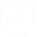 Desktop computer with two mountains in a white outline.
